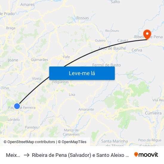 Meixomil to Ribeira de Pena (Salvador) e Santo Aleixo de Além-Tâmega map