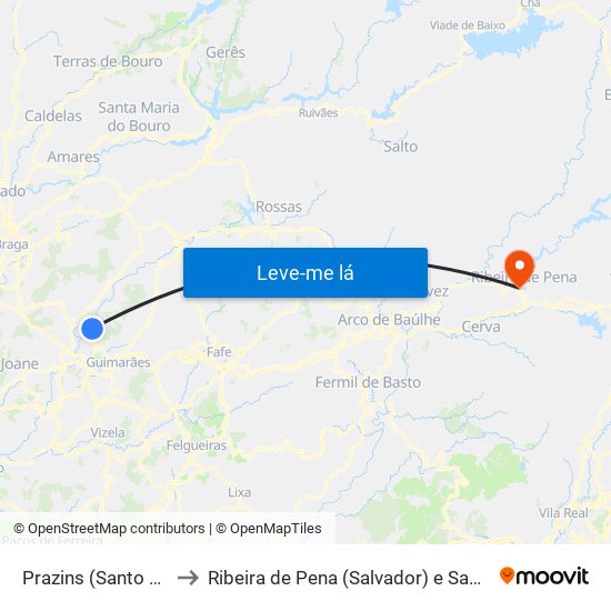 Prazins (Santo Tirso) e Corvite to Ribeira de Pena (Salvador) e Santo Aleixo de Além-Tâmega map