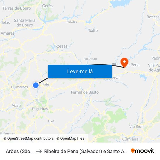 Arões (São Romão) to Ribeira de Pena (Salvador) e Santo Aleixo de Além-Tâmega map