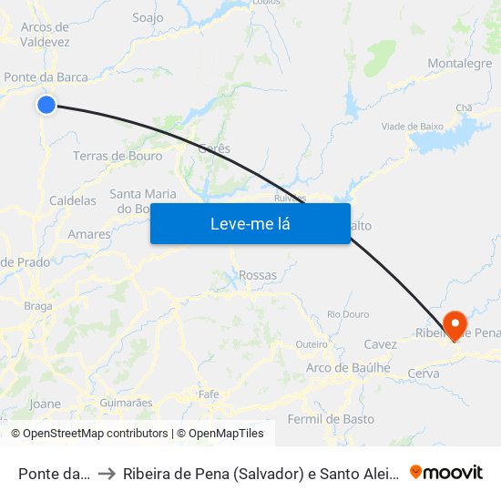 Ponte da Barca to Ribeira de Pena (Salvador) e Santo Aleixo de Além-Tâmega map