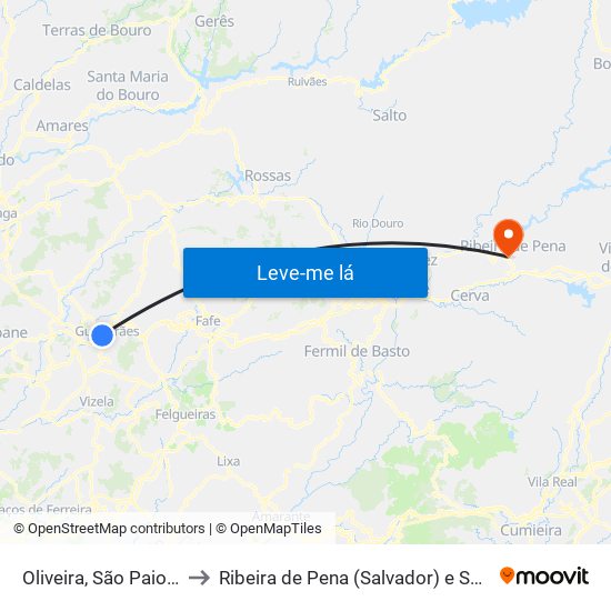 Oliveira, São Paio e São Sebastião to Ribeira de Pena (Salvador) e Santo Aleixo de Além-Tâmega map