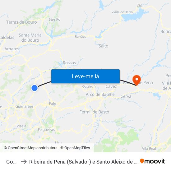 Gonça to Ribeira de Pena (Salvador) e Santo Aleixo de Além-Tâmega map