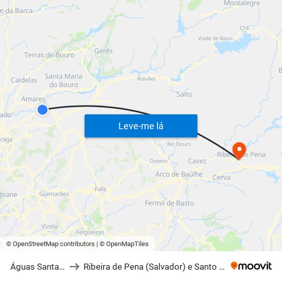 Águas Santas e Moure to Ribeira de Pena (Salvador) e Santo Aleixo de Além-Tâmega map