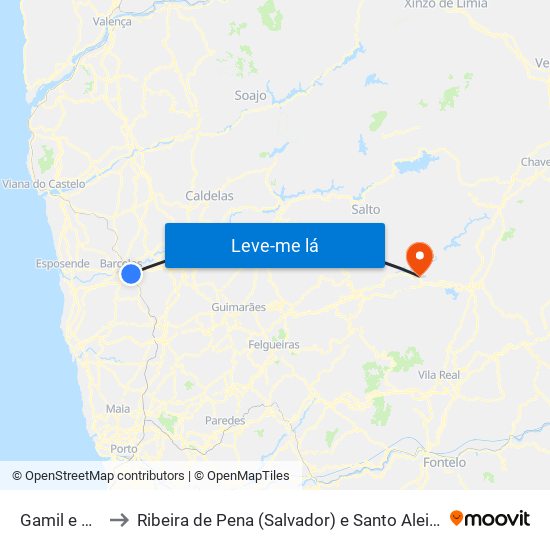 Gamil e Midões to Ribeira de Pena (Salvador) e Santo Aleixo de Além-Tâmega map