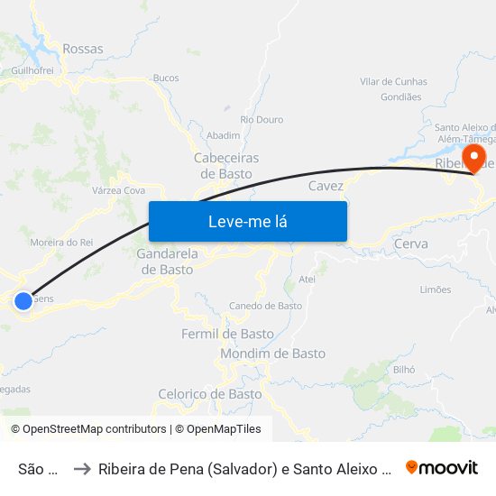 São Gens to Ribeira de Pena (Salvador) e Santo Aleixo de Além-Tâmega map