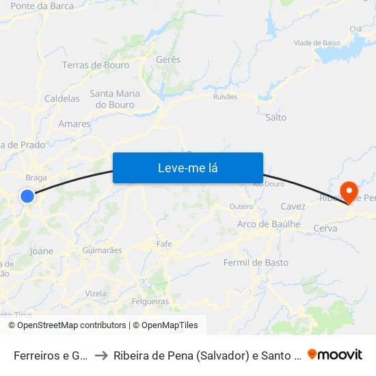 Ferreiros e Gondizalves to Ribeira de Pena (Salvador) e Santo Aleixo de Além-Tâmega map