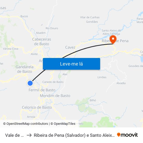 Vale de Bouro to Ribeira de Pena (Salvador) e Santo Aleixo de Além-Tâmega map