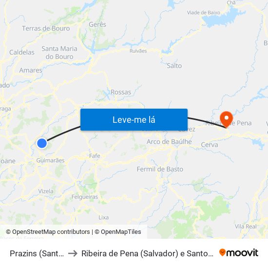 Prazins (Santa Eufémia) to Ribeira de Pena (Salvador) e Santo Aleixo de Além-Tâmega map