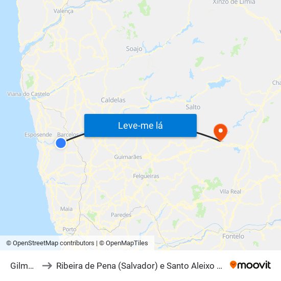 Gilmonde to Ribeira de Pena (Salvador) e Santo Aleixo de Além-Tâmega map