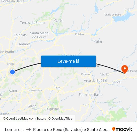 Lomar e Arcos to Ribeira de Pena (Salvador) e Santo Aleixo de Além-Tâmega map