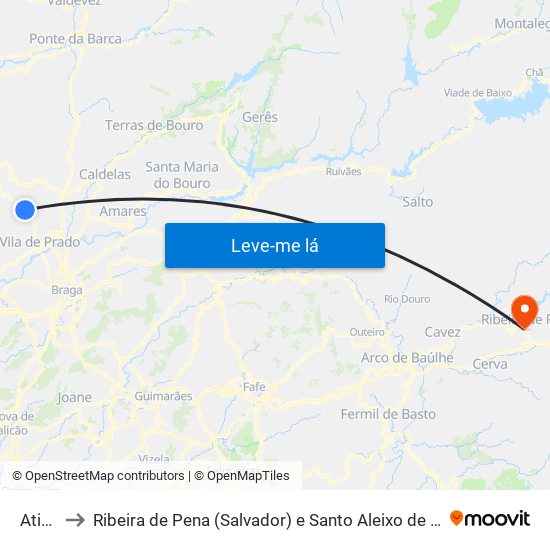 Atiães to Ribeira de Pena (Salvador) e Santo Aleixo de Além-Tâmega map