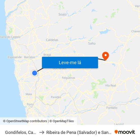 Gondifelos, Cavalões e Outiz to Ribeira de Pena (Salvador) e Santo Aleixo de Além-Tâmega map