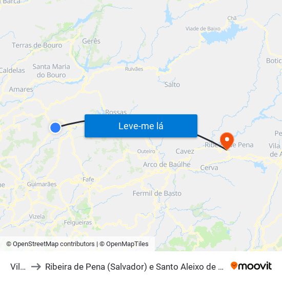 Vilela to Ribeira de Pena (Salvador) e Santo Aleixo de Além-Tâmega map