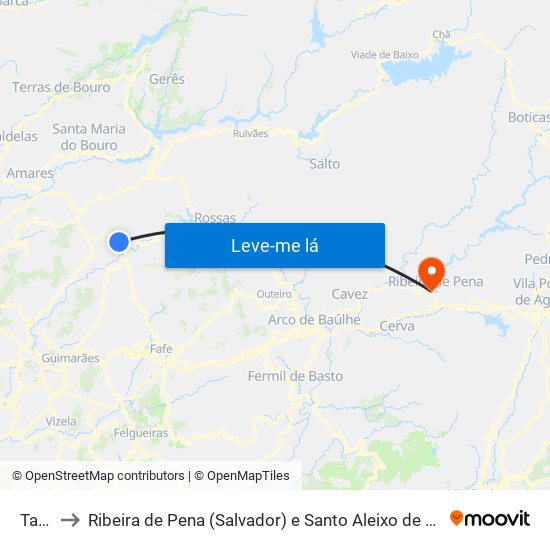 Taíde to Ribeira de Pena (Salvador) e Santo Aleixo de Além-Tâmega map