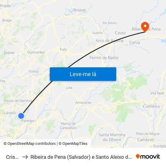 Cristelo to Ribeira de Pena (Salvador) e Santo Aleixo de Além-Tâmega map