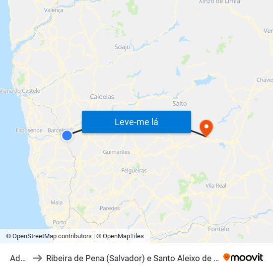 Adães to Ribeira de Pena (Salvador) e Santo Aleixo de Além-Tâmega map