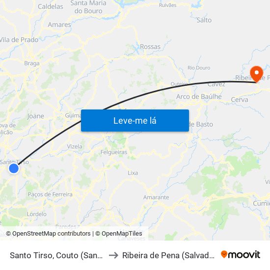 Santo Tirso, Couto (Santa Cristina e São Miguel) e Burgães to Ribeira de Pena (Salvador) e Santo Aleixo de Além-Tâmega map