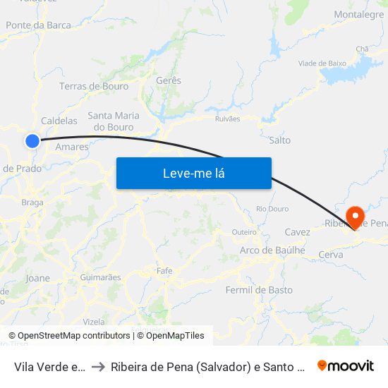 Vila Verde e Barbudo to Ribeira de Pena (Salvador) e Santo Aleixo de Além-Tâmega map