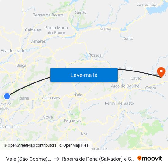 Vale (São Cosme), Telhado e Portela to Ribeira de Pena (Salvador) e Santo Aleixo de Além-Tâmega map