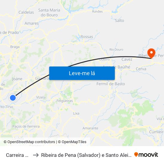 Carreira e Bente to Ribeira de Pena (Salvador) e Santo Aleixo de Além-Tâmega map