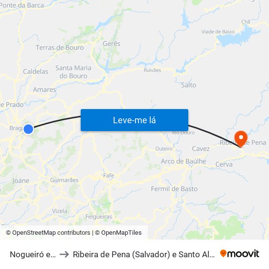 Nogueiró e Tenões to Ribeira de Pena (Salvador) e Santo Aleixo de Além-Tâmega map