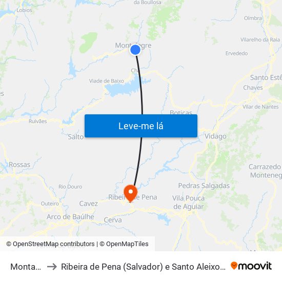 Montalegre to Ribeira de Pena (Salvador) e Santo Aleixo de Além-Tâmega map