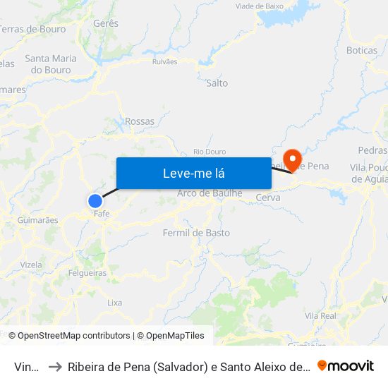 Vinhós to Ribeira de Pena (Salvador) e Santo Aleixo de Além-Tâmega map