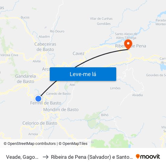 Veade, Gagos e Molares to Ribeira de Pena (Salvador) e Santo Aleixo de Além-Tâmega map