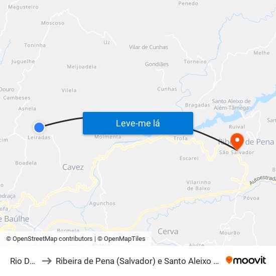 Rio Douro to Ribeira de Pena (Salvador) e Santo Aleixo de Além-Tâmega map