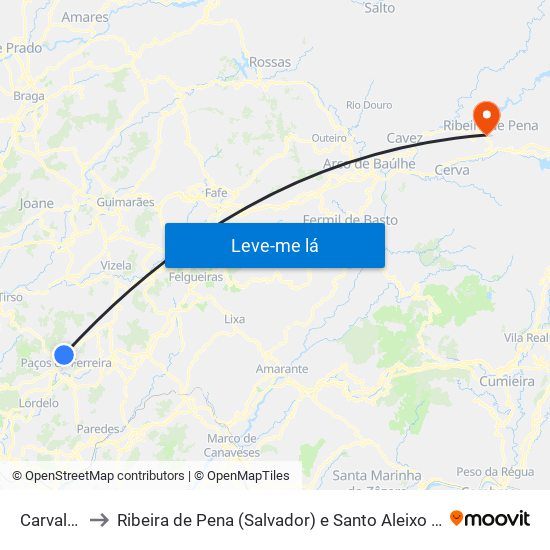 Carvalhosa to Ribeira de Pena (Salvador) e Santo Aleixo de Além-Tâmega map