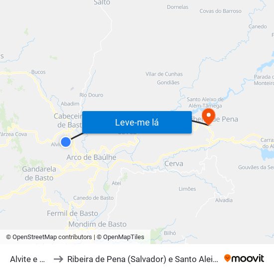 Alvite e Passos to Ribeira de Pena (Salvador) e Santo Aleixo de Além-Tâmega map