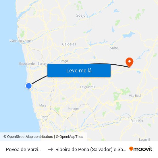 Póvoa de Varzim, Beiriz e Argivai to Ribeira de Pena (Salvador) e Santo Aleixo de Além-Tâmega map