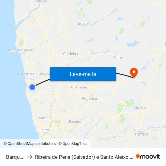 Barqueiros to Ribeira de Pena (Salvador) e Santo Aleixo de Além-Tâmega map