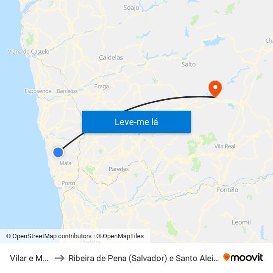 Vilar e Mosteiró to Ribeira de Pena (Salvador) e Santo Aleixo de Além-Tâmega map