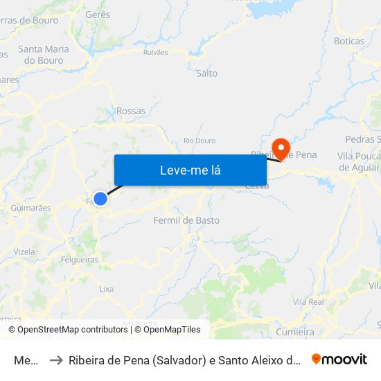Medelo to Ribeira de Pena (Salvador) e Santo Aleixo de Além-Tâmega map