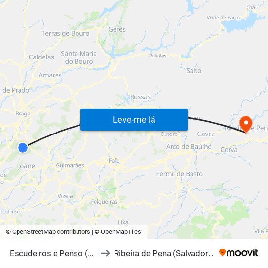 Escudeiros e Penso (Santo Estêvão e São Vicente) to Ribeira de Pena (Salvador) e Santo Aleixo de Além-Tâmega map