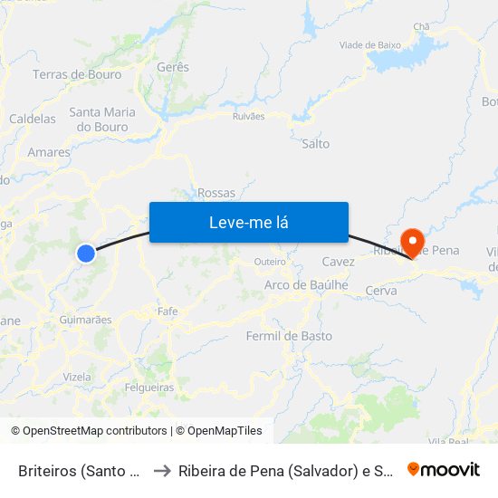 Briteiros (Santo Estêvão) e Donim to Ribeira de Pena (Salvador) e Santo Aleixo de Além-Tâmega map