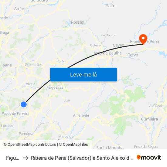 Figueiró to Ribeira de Pena (Salvador) e Santo Aleixo de Além-Tâmega map