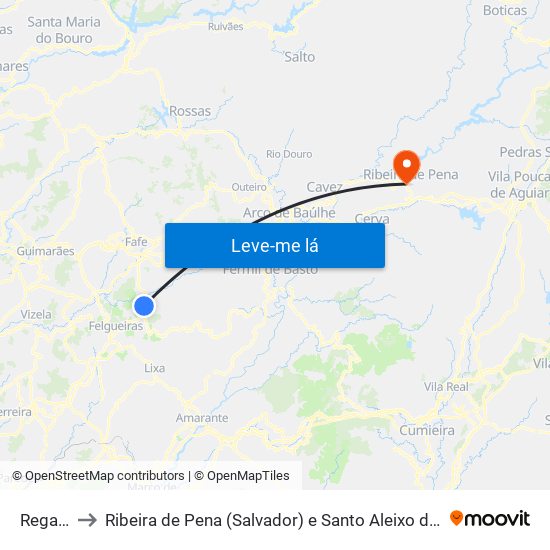 Regadas to Ribeira de Pena (Salvador) e Santo Aleixo de Além-Tâmega map