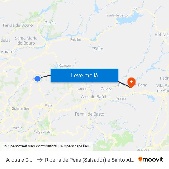Arosa e Castelões to Ribeira de Pena (Salvador) e Santo Aleixo de Além-Tâmega map