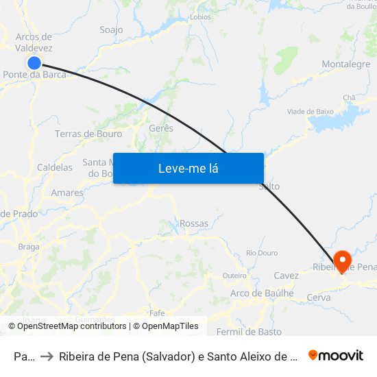 Paçô to Ribeira de Pena (Salvador) e Santo Aleixo de Além-Tâmega map