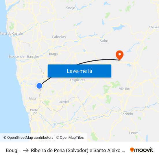 Bougado to Ribeira de Pena (Salvador) e Santo Aleixo de Além-Tâmega map