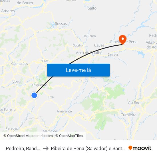 Pedreira, Rande e Sernande to Ribeira de Pena (Salvador) e Santo Aleixo de Além-Tâmega map