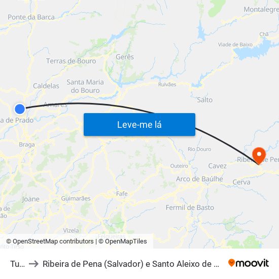 Turiz to Ribeira de Pena (Salvador) e Santo Aleixo de Além-Tâmega map