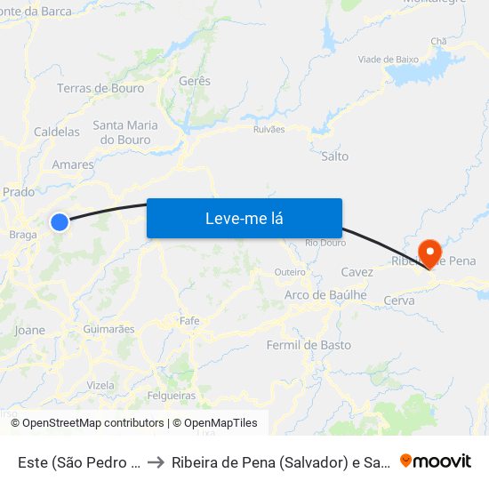 Este (São Pedro e São Mamede) to Ribeira de Pena (Salvador) e Santo Aleixo de Além-Tâmega map