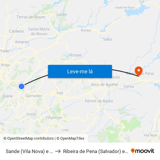 Sande (Vila Nova) e Sande (São Clemente) to Ribeira de Pena (Salvador) e Santo Aleixo de Além-Tâmega map