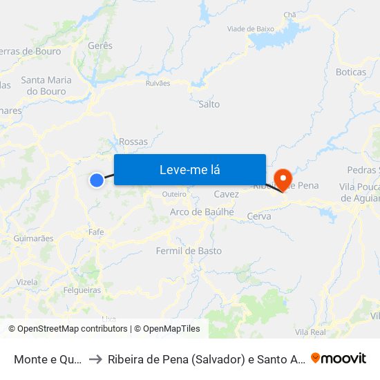 Monte e Queimadela to Ribeira de Pena (Salvador) e Santo Aleixo de Além-Tâmega map