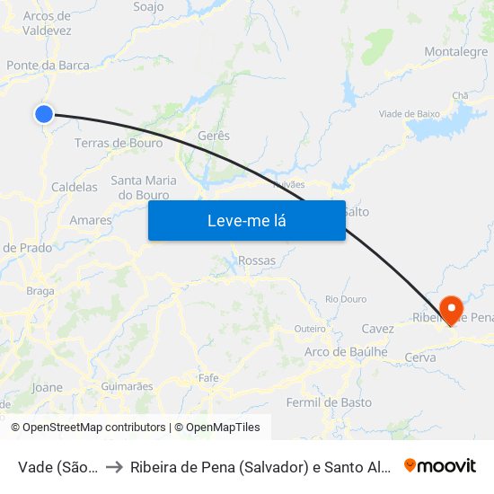 Vade (São Pedro) to Ribeira de Pena (Salvador) e Santo Aleixo de Além-Tâmega map