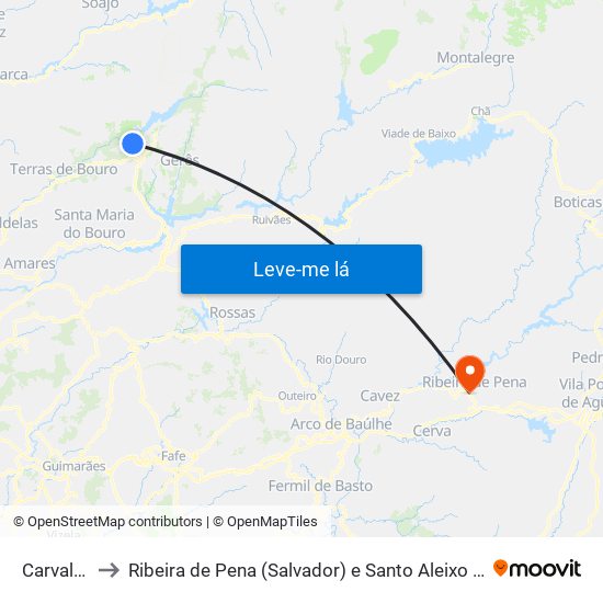 Carvalheira to Ribeira de Pena (Salvador) e Santo Aleixo de Além-Tâmega map