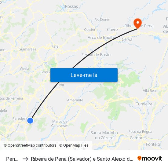 Penafiel to Ribeira de Pena (Salvador) e Santo Aleixo de Além-Tâmega map